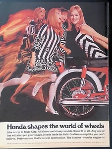 Anuncio impreso 1967 American Honda Roadster Trail Sport bonitos vestidos a rayas para mujer - Imagen 1 de 2