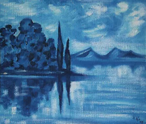 HEINRICH PFORR "BLAUER SEE" Acryl auf Leinwand 1978 handsigniert - Bild 1 von 4
