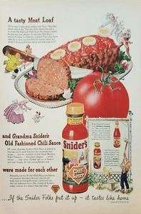 1947 Sniders Salsa de chile y catsup Anuncio vintage sabroso pan de carne - Imagen 1 de 1