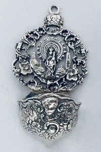Vintage Spanish Solid Silver Our Lady of the Pilar Holy Water Font Catholic - Picture 1 of 10