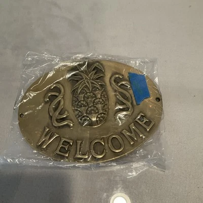 NUEVO De Colección BIENVENIDO Latón Piña Puerta Porche Placa Letrero 9 x 7" Latón Penco Foto 1 de 4