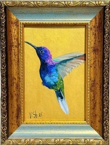Pintura Colibrí Pájaro Pintado a Mano Oro Enmarcado Obra de Arte Colibrí Regalo Original - Imagen 1 de 7