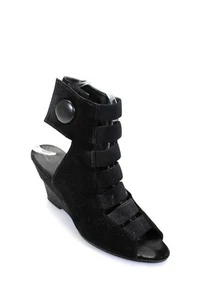 Antonelle Womens Suede Caged Peep Toe Ankle Strap Sandals Black Size 7US 37EU - Picture 1 of 5