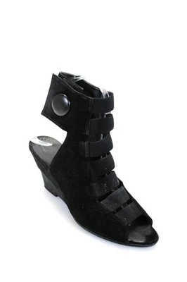 Antonelle Womens Suede Caged Peep Toe Ankle Strap Sandals Black Size 7US 37EU - Image 1 of 4