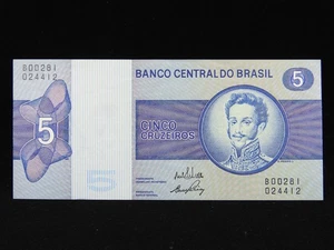 1970-1979 5 Cinco Cruzeiros Brazil Banknote Brasil B00281 024412 AU Grade - Picture 1 of 19