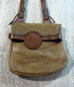 Vintage Hippie Umhängetasche dickes Leder Umschlagtasche - Bild 1 von 10