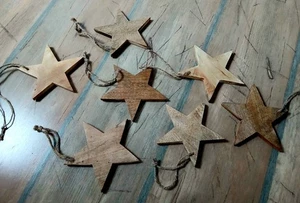 7 Holz Sterne Weihnachten Christbaumschmuck Fenster Deko 14cm - Bild 1 von 1