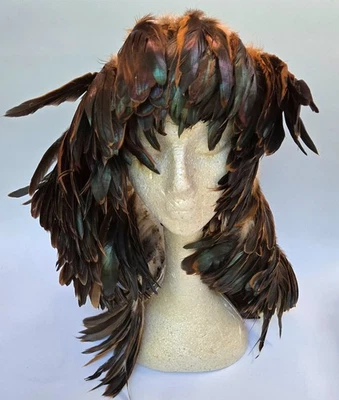 Gorgeous Strand Iridescent Emerald Green Sewn Coque Rooster Costume Feather  #2 - Image 1 of 4