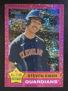 Steven Kwan 2025 Topps Heritage Pink Sparkle Refractor Cleveland Guardians #475 - Picture 1 of 2