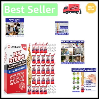 Paquete de 24 tiras de papel para colgar moscas - atrapadores de insectos no tóxicos para interiores y exteriores Foto 1 de 4