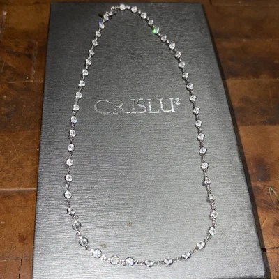 Crislu Platinum Plated Sterling Silver 925 Crystal Necklace 18” New w Box - Image 1 of 4