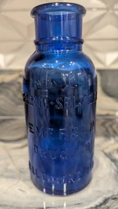 Antigua botella azul cobalto Bromo-Seltzer-Emerson Drug Co. Baltimore 1900, 6+ pulgadas - Imagen 1 de 8