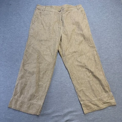 LL Bean Pants Womens 14 Beige Heather Linen Capri Cropped Straight Beachy Casual - Image 1 of 4