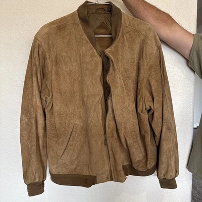Men's Roundtree and York Suede Bomber Jacket, Size Large - Image 1 of 4