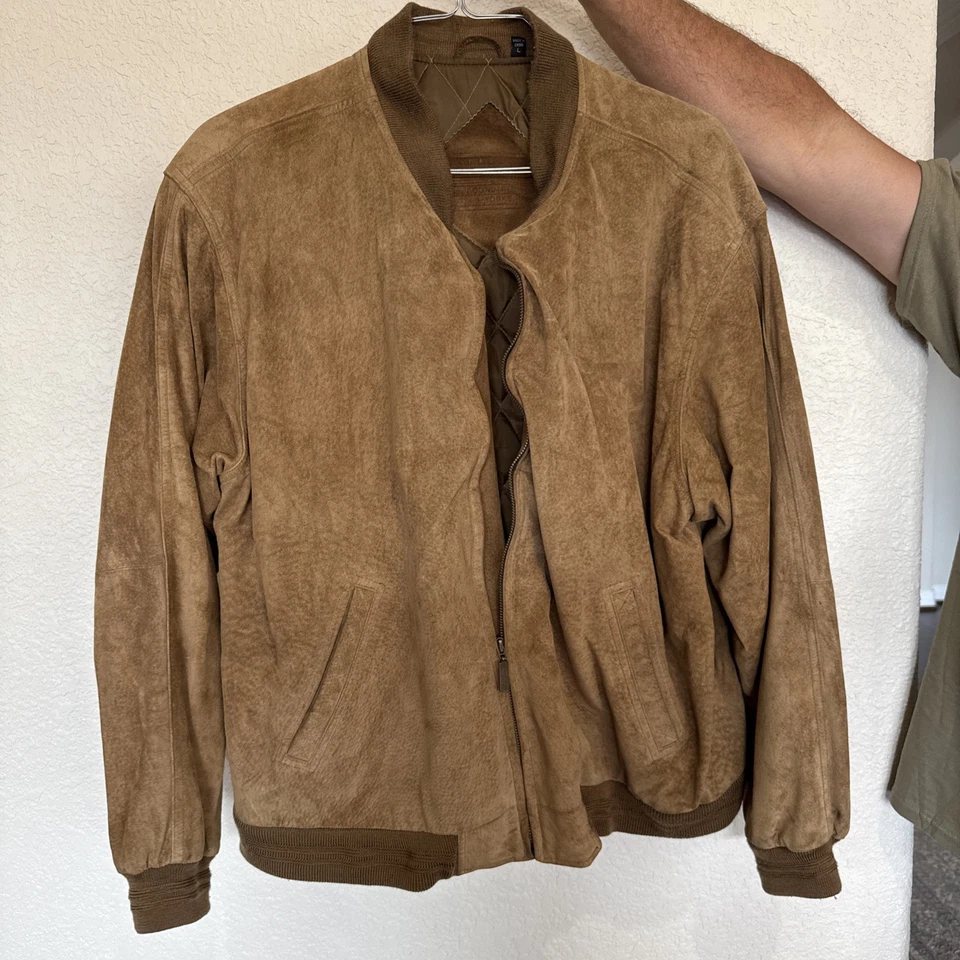 Men's Roundtree and York Suede Bomber Jacket, Size Large - Image 1 of 4