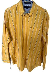 Tommy Hilfiger Hombres Amarillo Blanco Azul Rayas L Manga Larga Con Botones Usado en Excelente Condición a4 - Imagen 1 de 8