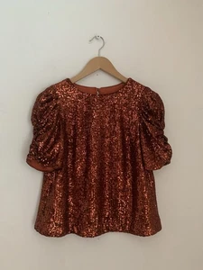Anthropologie Marie Pailletten Top Gr. 2 Kupfer 120 $ Weihnachten Glitzer Rost Neujahr - Bild 1 von 13
