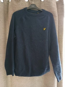 Lyle & Scott Men’s Lambswool Jumper Round Neck Size L Regular Fit Stretchy Navy - Picture 1 of 5