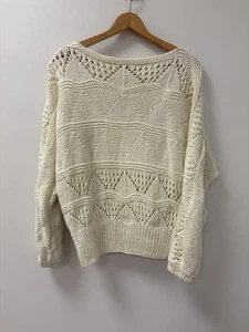 Cuello de barco vintage Madeline tejido con cable talla L patrón de diamante - Imagen 1 de 11