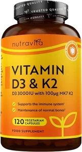 Nutravita Vitamin D3 3000iu & K2 100μg (MK-7) - 120 Vegetarische Kapseln - Bild 1 von 5