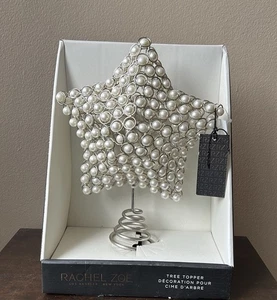 Topper de árbol de Navidad Rachel Zoe Star perlas de imitación 12” x 9” nuevo plateado blanco - Imagen 1 de 4