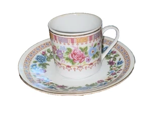 Vintage Chinese Porcelain Demitasse Cup and Saucer Floral Geometric Shapes - Picture 1 of 9