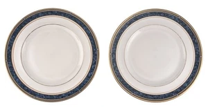 Two Royal Doulton Stanwyck H5212 10.5in 1lbs Dinner Plates Blue Marble Rim 1992 - Picture 1 of 12