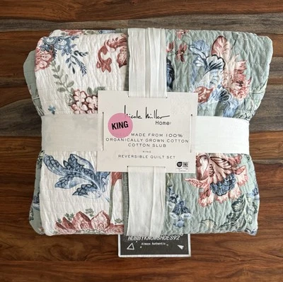 Nicole Miller Reversible Multicolored Floral King Quilt Set 100% ORGANIC cotton - Image 1 of 4