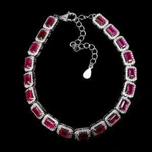 925 Sterling Silver Bracelet Octagon Ruby 5x3mm Natural Gemstone Jewelry 7inches - Picture 1 of 14