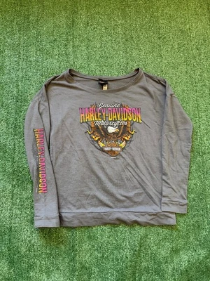 Harley Davidson Sweatshirt Women's Large biker Cute Gray Logo Pullover Eagle - Image 1 of 4