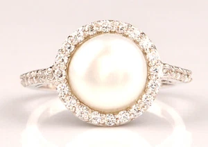 Anello oro giallo 14 kt perle d'acqua dolce naturali 4,30 ct diamanti certificati IGI - Foto 1 di 6