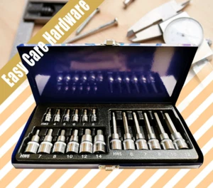 19 pc Long Hex allen key Socket Bit Set 1/4 1/2 Drive Metric adaptor 3 - 14 mm . - Picture 1 of 7