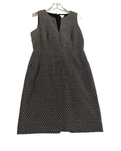 J Crew Dress Womens 8 Black & White Sleeveless Lined Shift V neck Pockets Office - Picture 1 of 16