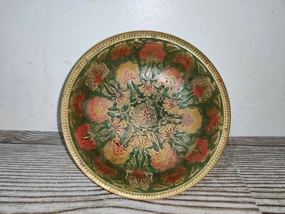 Bandeja de cobre antigua decorativa grabada en relieve vintage placa indio turco C9 Foto 1 de 4