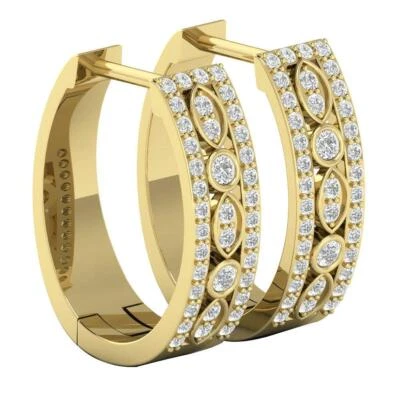 SI1 G Genuine 0.65 Ct Round Diamond Hoop Earrings 14K Solid Yellow Gold 0.70Inch - Image 1 of 4