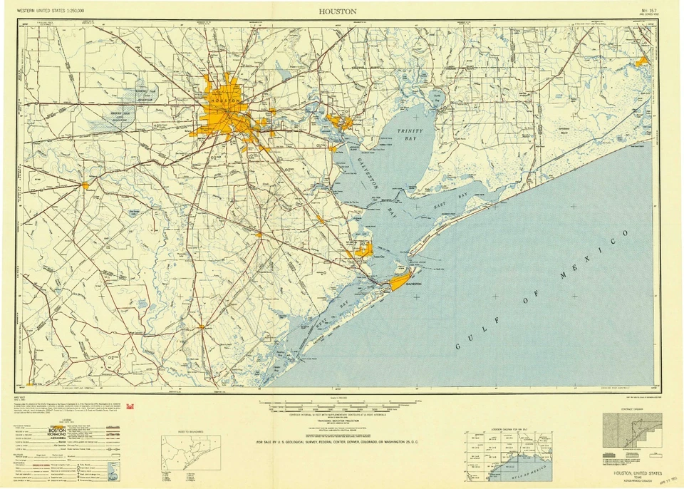Houston, TX - 1950 Topographic Map | Vintage USGS Print | Historic Texas Map - Image 1 of 1