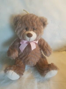 Burton & Burton Brown Fluffy Plush Stuffed Teddy Bear 12" Tall Pink Bow Hanger C - Picture 1 of 4