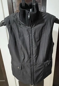 Ann Taylor Puffer Vest Faux Fur Lined Full Zip Pockets Black Womens S - Picture 1 of 4
