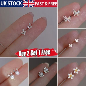 925 Sterling Silver Crystal CZ Stud Earrings Women Girls Ear Jewellery Gifts UK - Picture 1 of 44