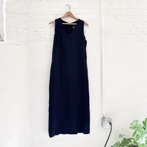 Vintage Philippe Adec Paris Linen Black Fitted Maxi Dress - Size 10 - Picture 1 of 7