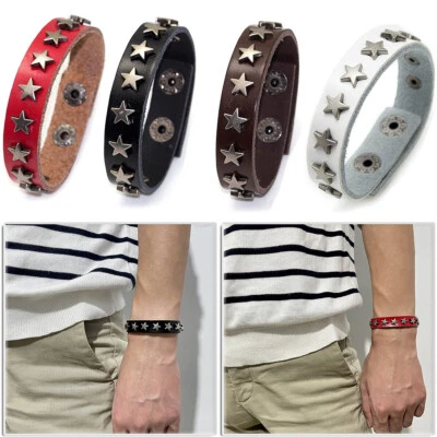 Pulsera de cuero envolvente Snap Punk Rock para hombre pulseras de puño ancho vintage para mujer Foto 1 de 4