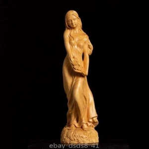 7" Boxwood Carved Flower Girl Statue Beauty Decor - Picture 1 of 8