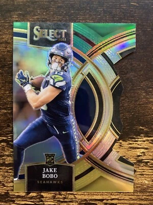 2023 Panini Select #149 Jake Bobo RC Premier Green Yellow Prizm Die-Cut Seahawks - Image 1 of 2