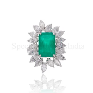 10.74 TCW H/Si Marquise Diamant Sambianischer Smaragd Halo Ring 14k Weiß Massiv - Bild 1 von 9