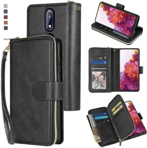 For Nokia 7.1 Wallet Case 9Card Zipper Slots Kickstand Flip Leather Phone Case - Picture 1 of 42