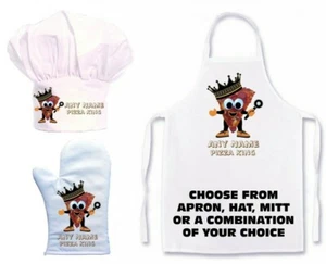 PERSONALISED PIZZA KING PRINT APRON,CHEFS HAT, OVEN MITT SINGLE / CREATE SET - Picture 1 of 7