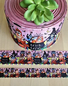 7/8, 1.5 & 3” (1 YD) Blue Dog Halloween Grosgrain Ribbon Spiderwebs Witch Hat - Picture 1 of 1