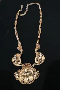 VTG West Germany Art Deco Choker Necklace , Crystal,Faux Pearls 18”. - Picture 1 of 11