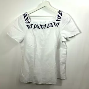 Talbots butterfly embroidered Linen cotton square neck top size XL. NWT. - Picture 1 of 9