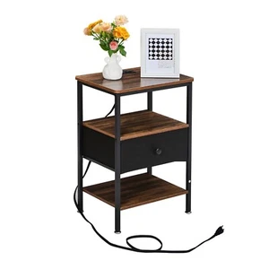 Nachttisch Beistelltisch mit Schublade Regal Ladestation Wohnzimmer Schlafzimmer - Bild 1 von 38